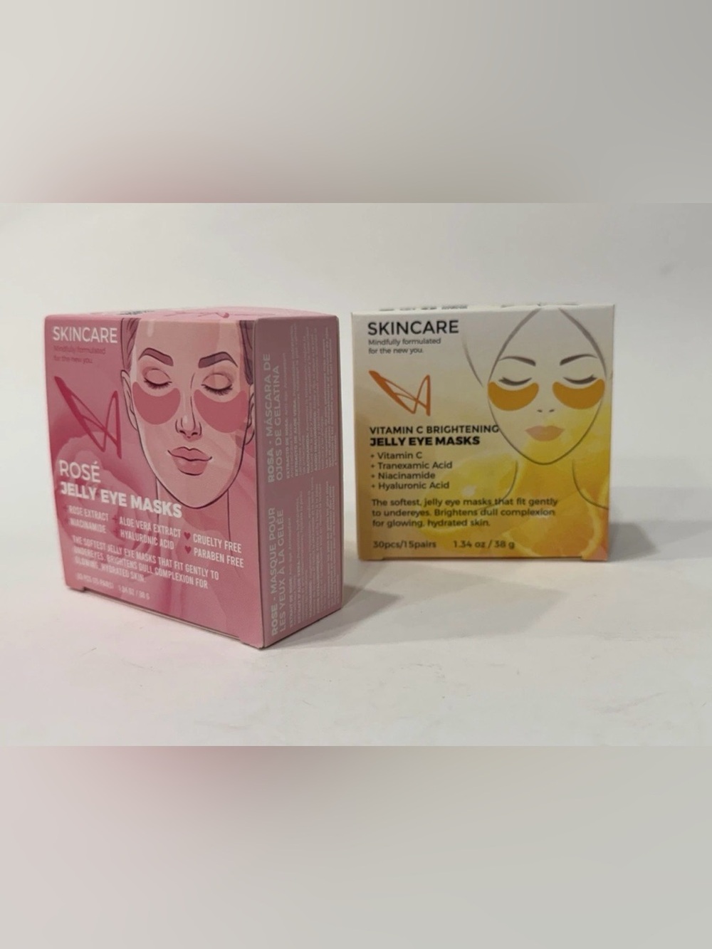 Vitamin C & Rose Jelly Eye Mask Bundle 15 Pairs Each Hydrating Skincare Set of 2